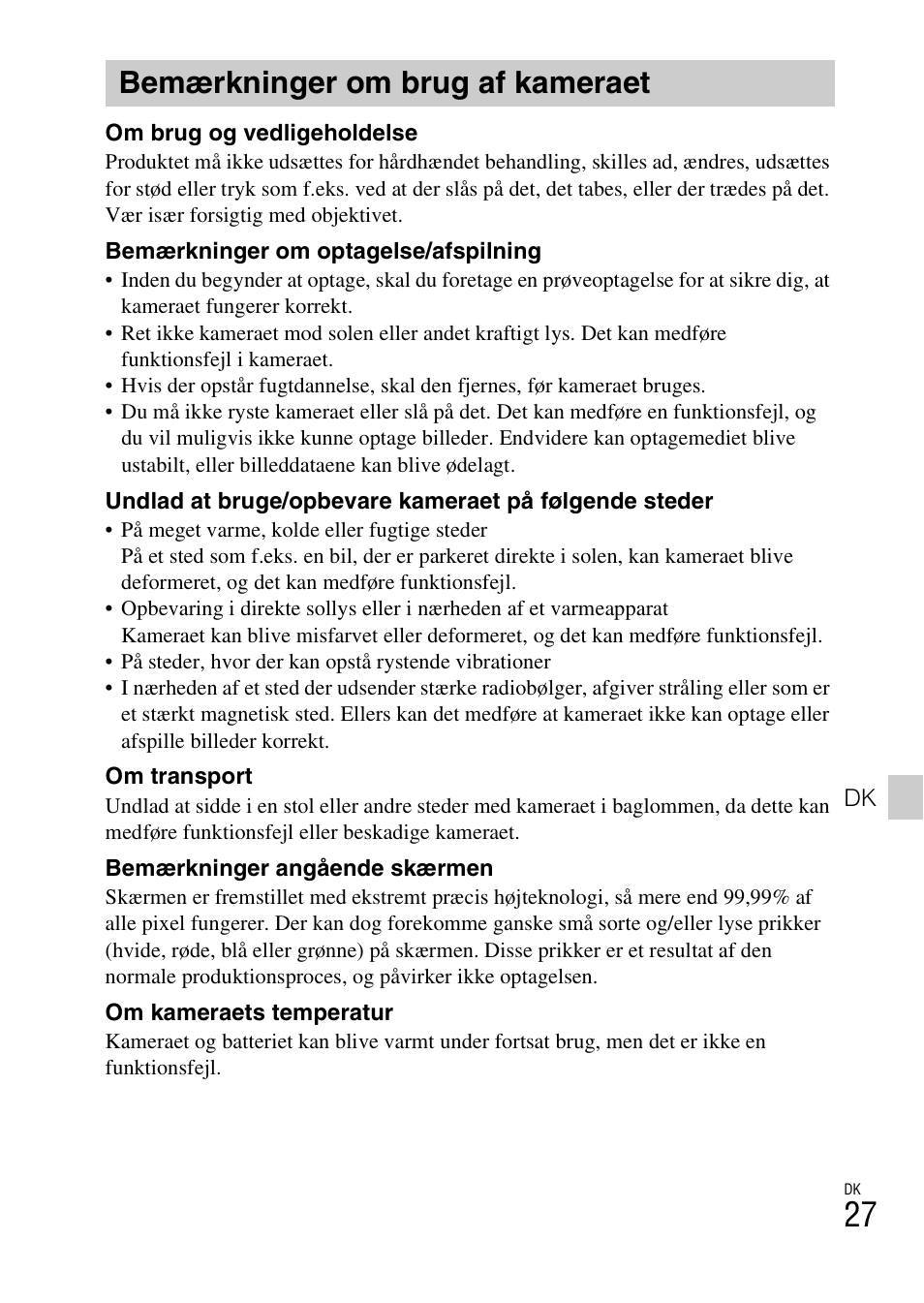 Bemærkninger om brug af kameraet | Sony DSC-TF1 User Manual | Page 467 / 579