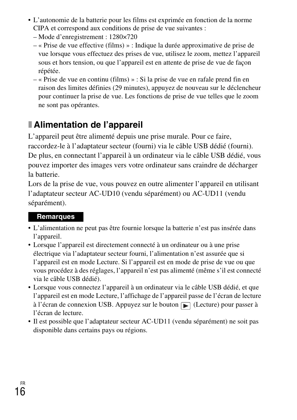 Xalimentation de l’appareil | Sony DSC-TF1 User Manual | Page 48 / 579