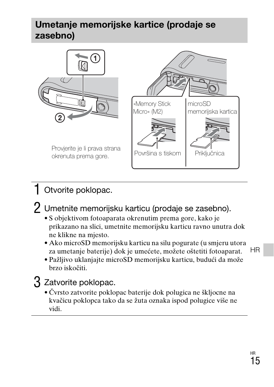 Umetanje memorijske kartice (prodaje se zasebno) | Sony DSC-TF1 User Manual | Page 485 / 579