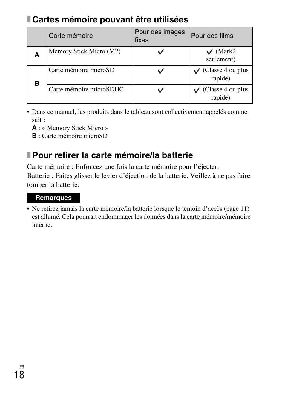 Xcartes mémoire pouvant être utilisées, Xpour retirer la carte mémoire/la batterie | Sony DSC-TF1 User Manual | Page 50 / 579
