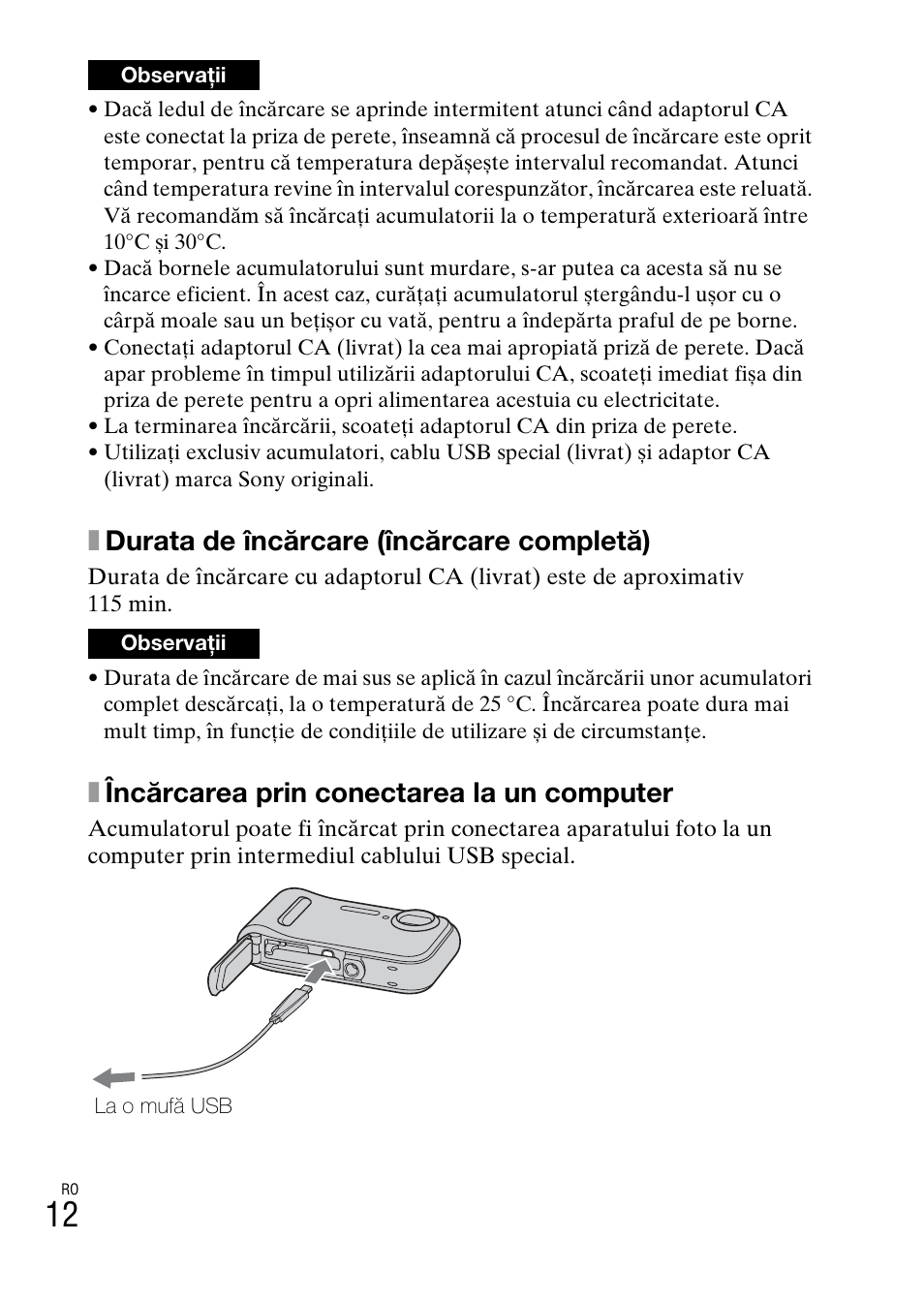 Xdurata de încărcare (încărcare completă), Xîncărcarea prin conectarea la un computer | Sony DSC-TF1 User Manual | Page 514 / 579