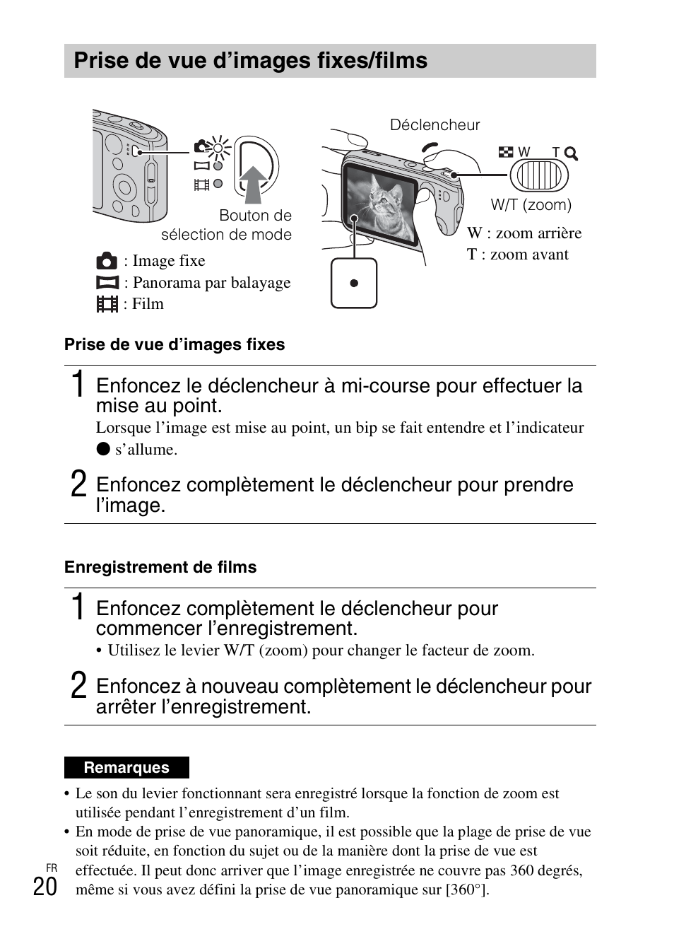 Prise de vue d’images fixes/films | Sony DSC-TF1 User Manual | Page 52 / 579