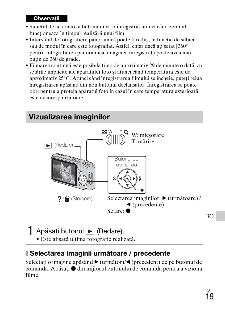 Vizualizarea imaginilor, Xselectarea imaginii următoare / precedente, Apăsaţi butonul (redare) | Sony DSC-TF1 User Manual | Page 521 / 579