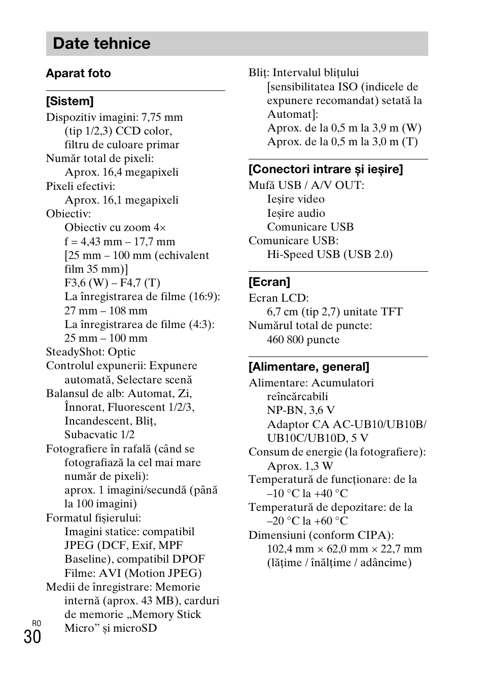 Date tehnice | Sony DSC-TF1 User Manual | Page 532 / 579