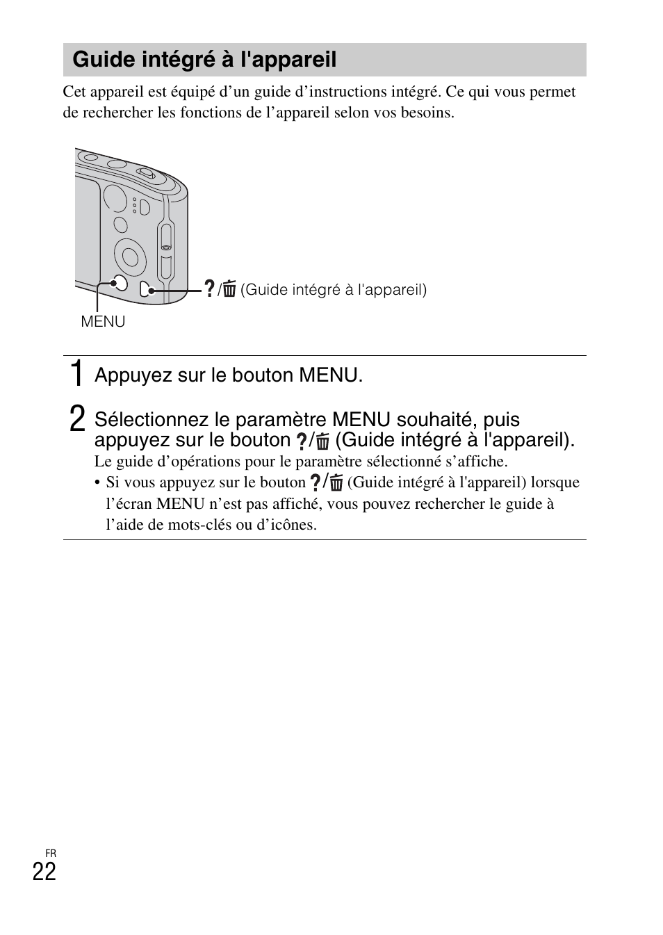 Guide intégré à l'appareil | Sony DSC-TF1 User Manual | Page 54 / 579