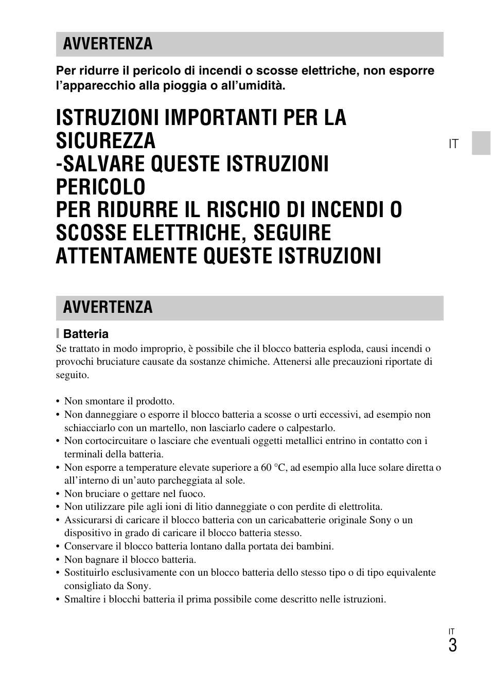 Avvertenza | Sony DSC-TF1 User Manual | Page 69 / 579