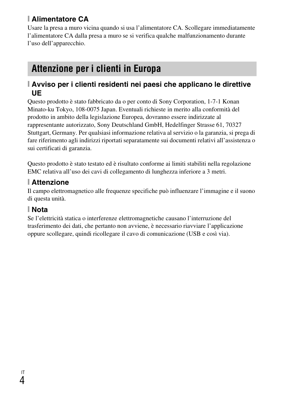 Attenzione per i clienti in europa | Sony DSC-TF1 User Manual | Page 70 / 579