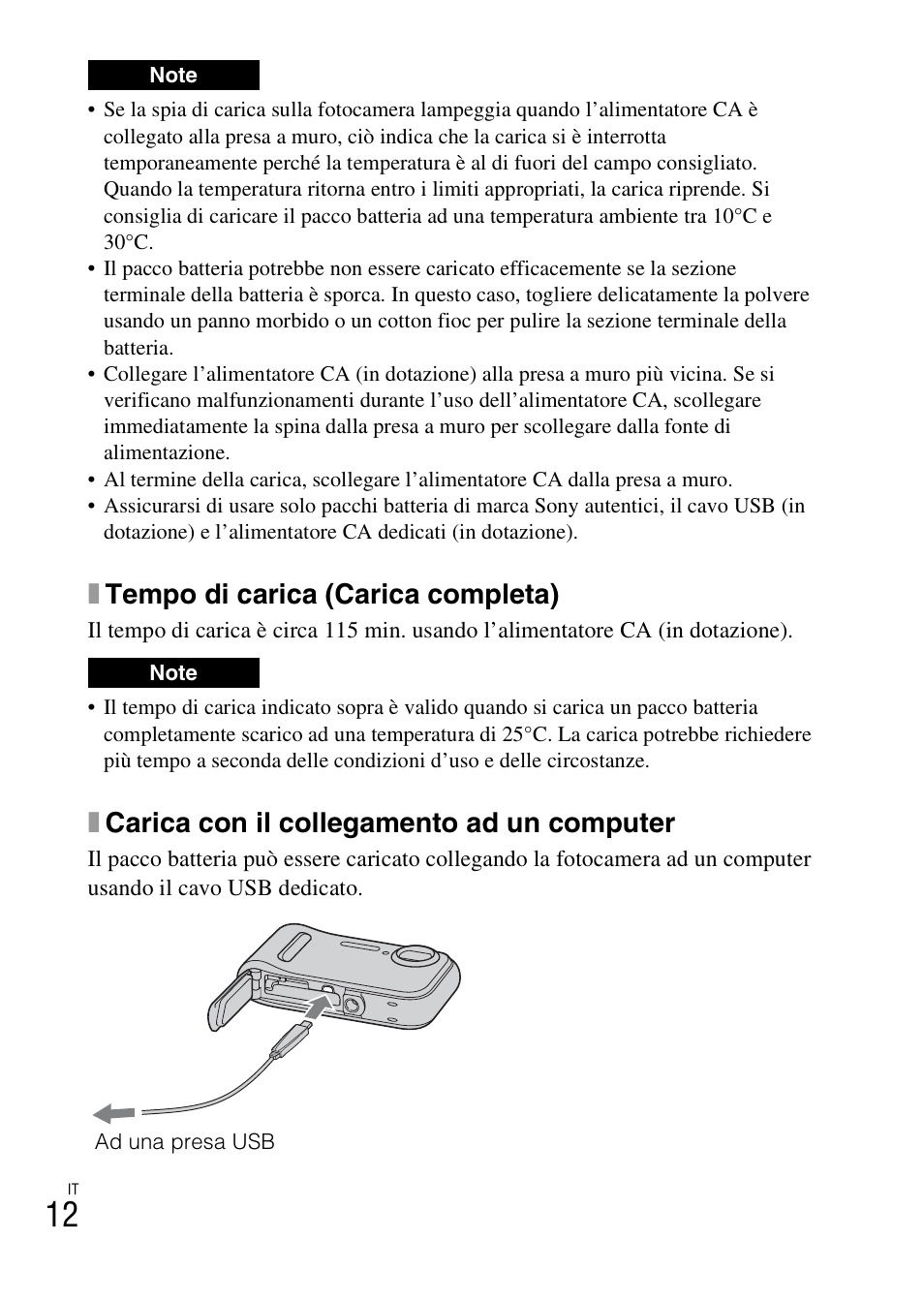 Xtempo di carica (carica completa), Xcarica con il collegamento ad un computer | Sony DSC-TF1 User Manual | Page 78 / 579