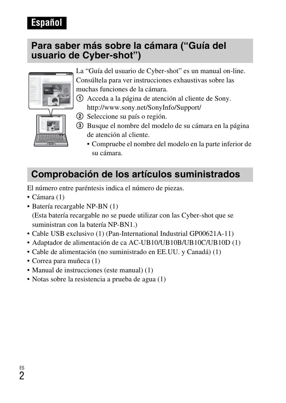 Español, Comprobación de los artículos suministrados | Sony DSC-TF1 User Manual | Page 98 / 579