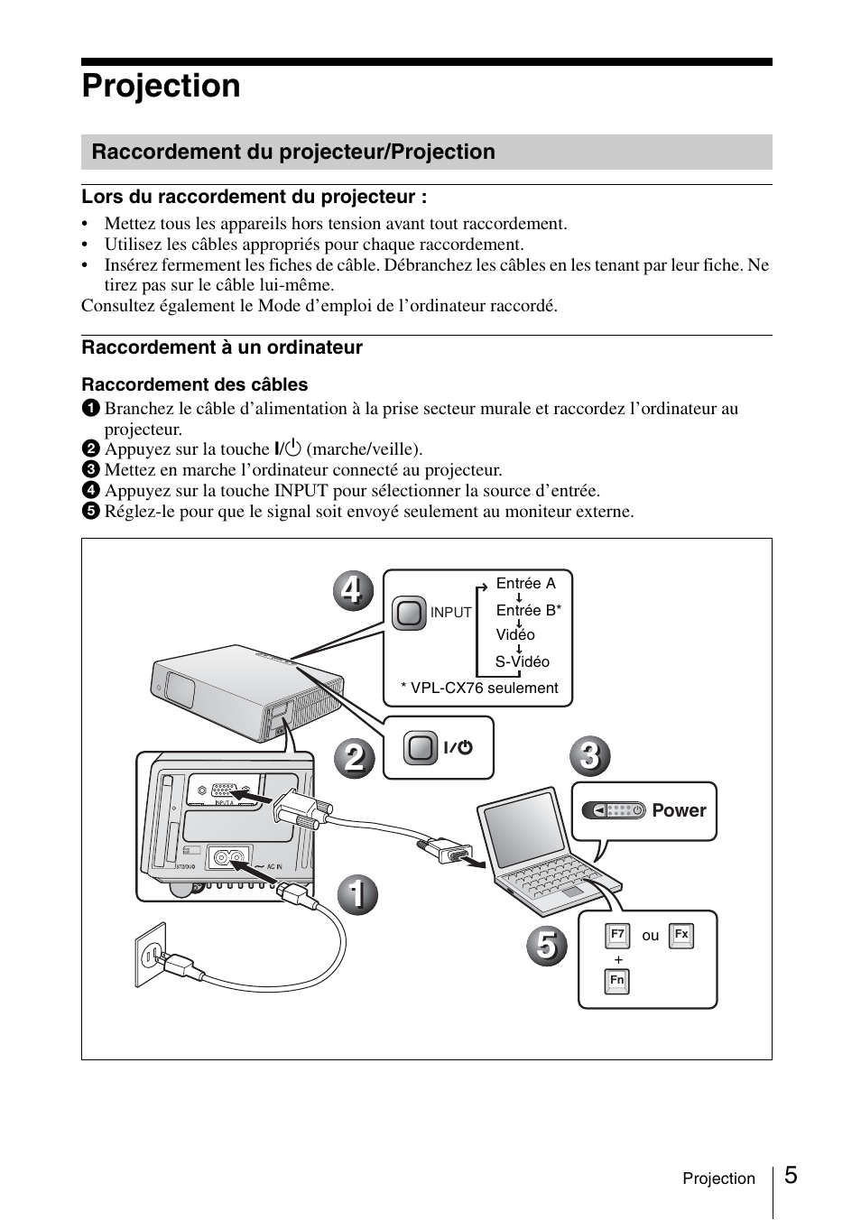 Projection, Raccordement du projecteur/projection | Sony VPL-CX70 User Manual | Page 29 / 88