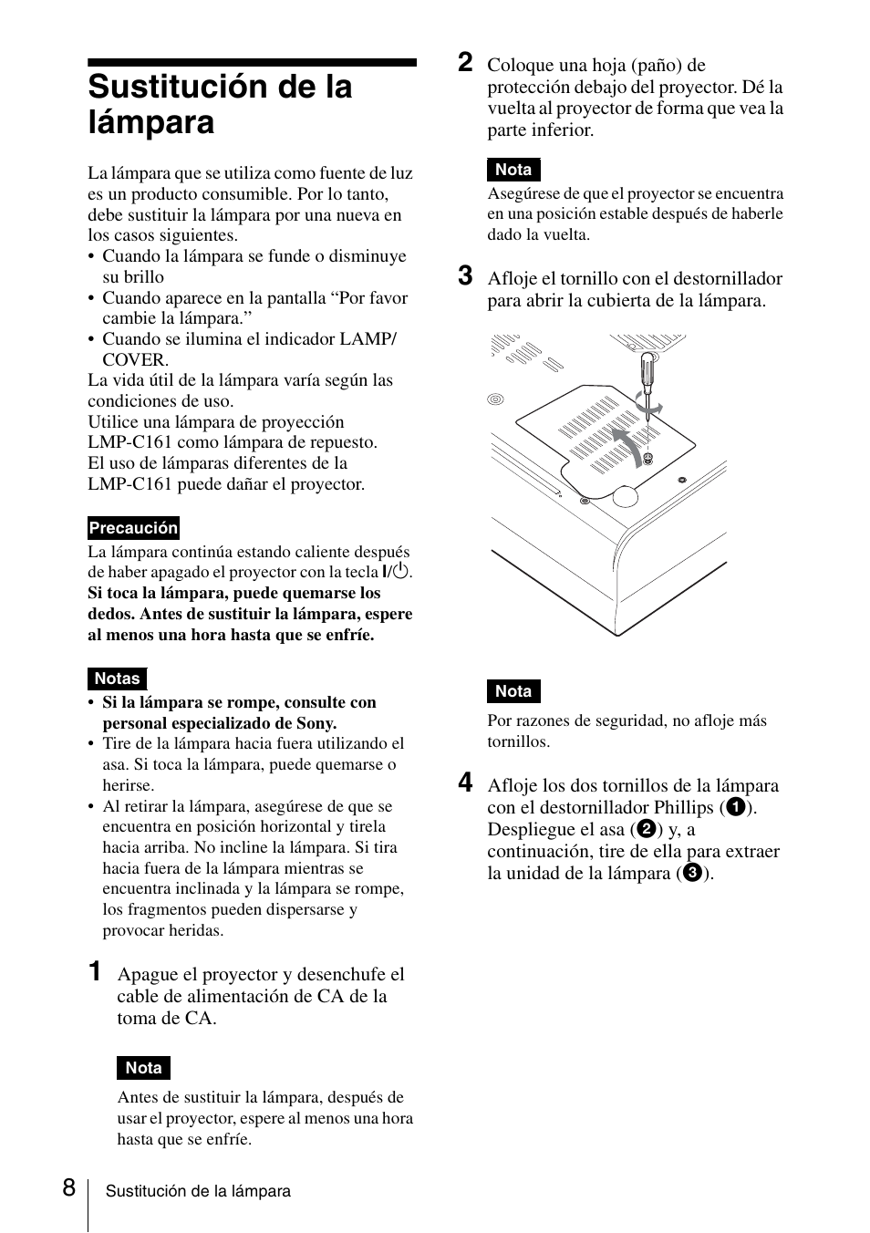 Sustitución de la lámpara | Sony VPL-CX70 User Manual | Page 44 / 88