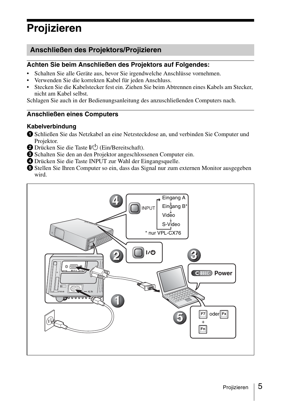 Projizieren, Anschließen des projektors/projizieren | Sony VPL-CX70 User Manual | Page 53 / 88