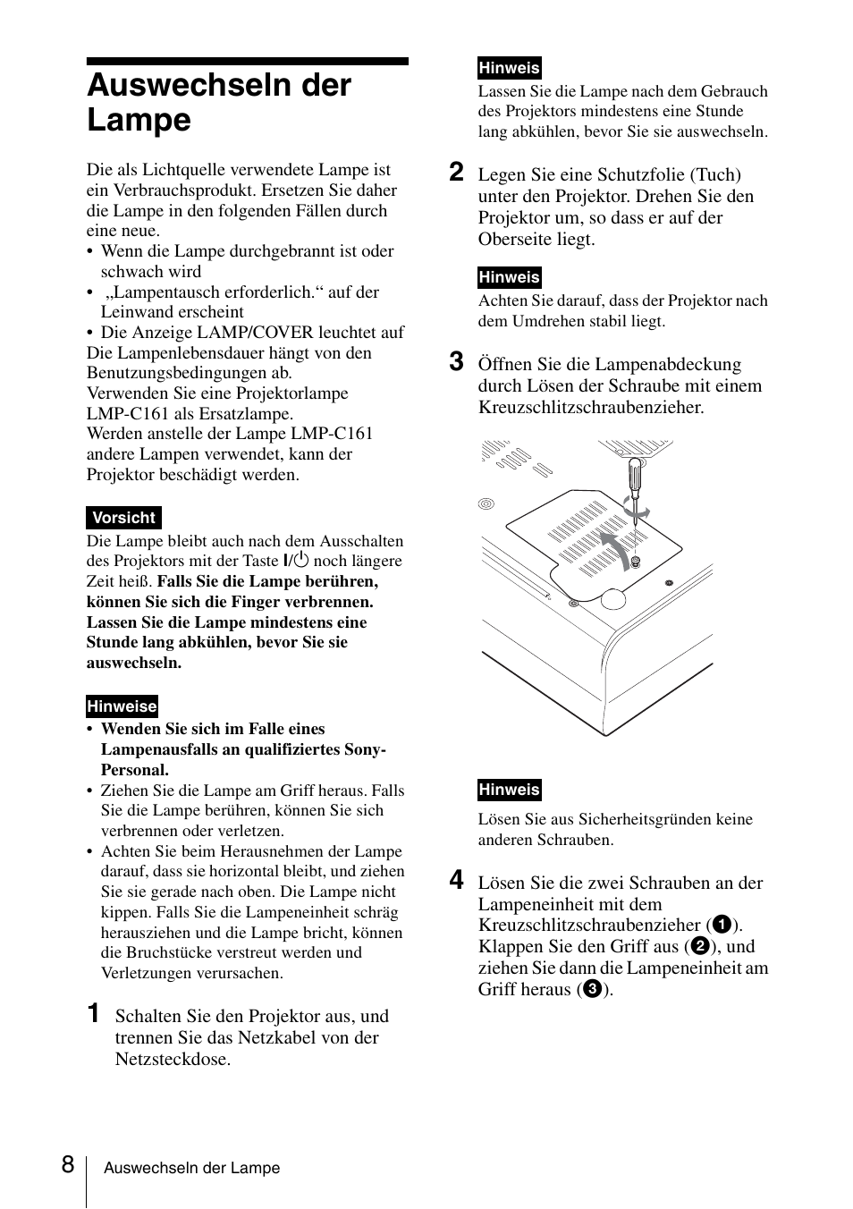 Auswechseln der lampe | Sony VPL-CX70 User Manual | Page 56 / 88