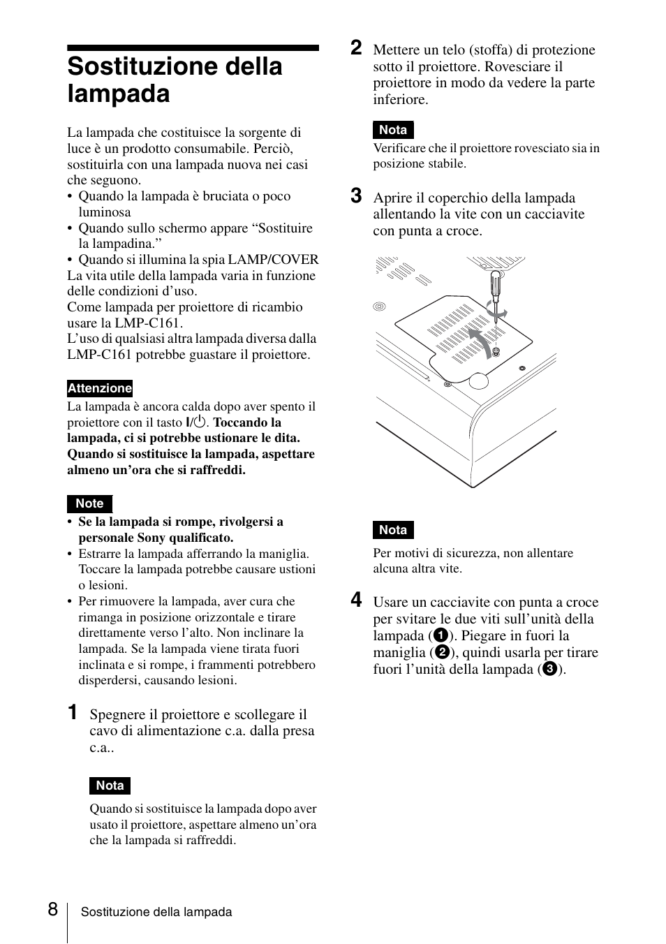 Sostituzione della lampada | Sony VPL-CX70 User Manual | Page 68 / 88