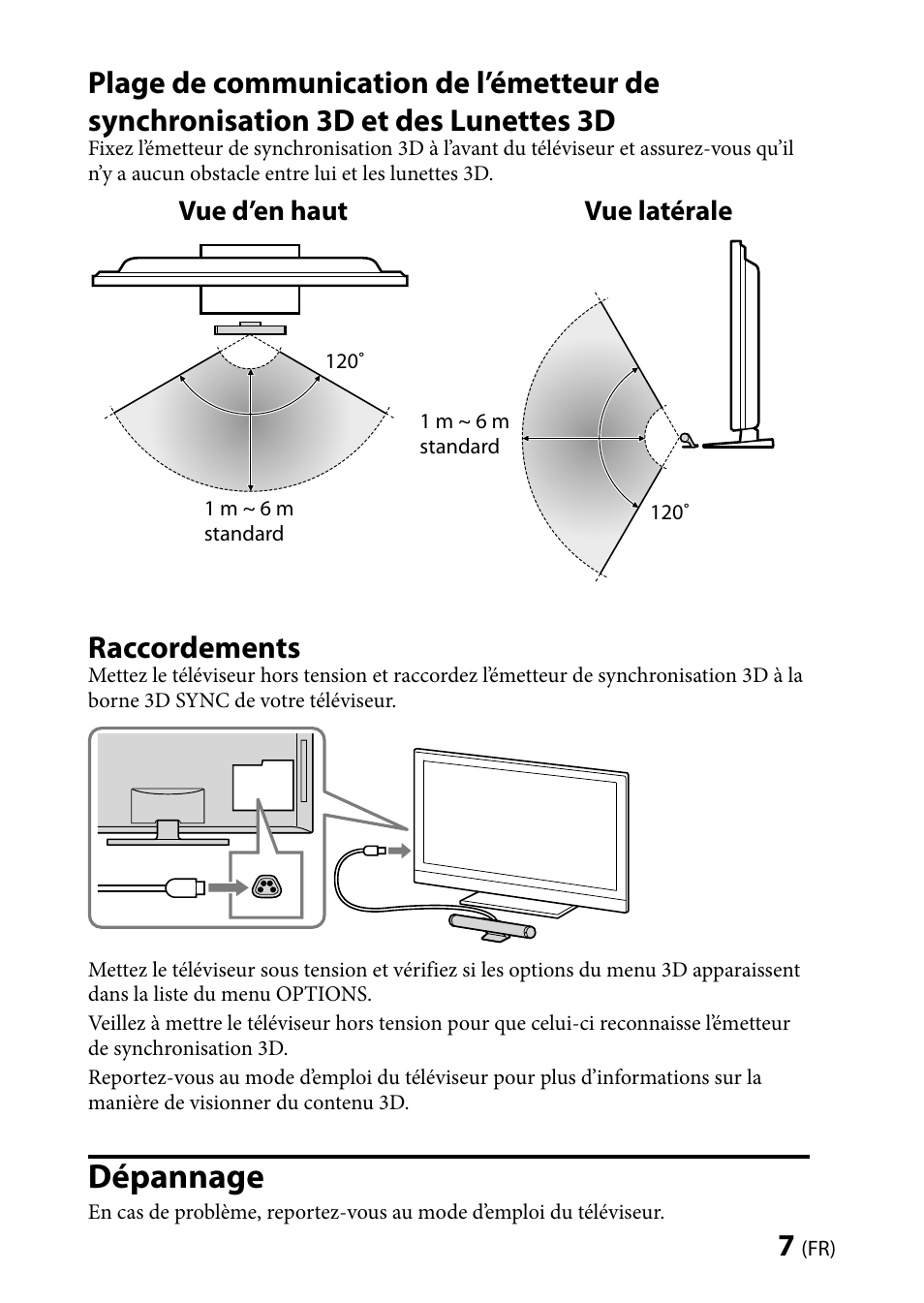 Dépannage, Raccordements, Vue d’en haut vue latérale | Sony TMR-BR100 User Manual | Page 13 / 127