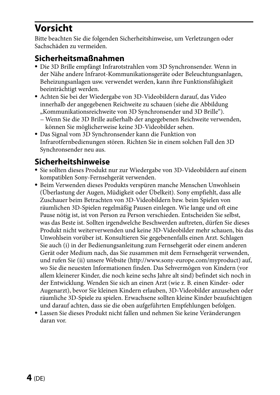 Vorsicht, Sicherheitsmaßnahmen, Sicherheitshinweise | Sony TMR-BR100 User Manual | Page 22 / 127