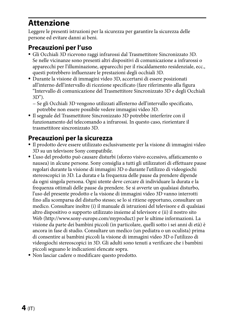 Attenzione, Precauzioni per l’uso, Precauzioni per la sicurezza | Sony TMR-BR100 User Manual | Page 34 / 127