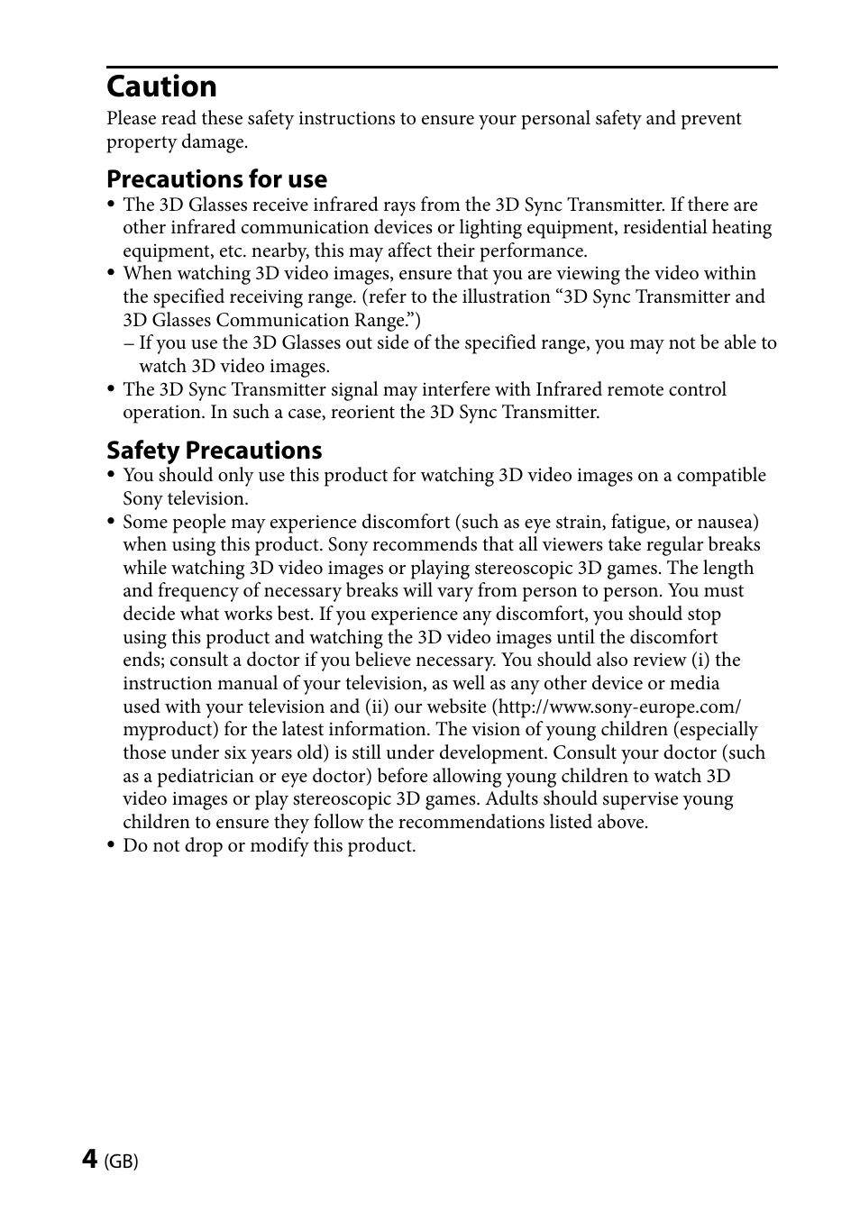 Caution, Precautions for use, Safety precautions | Sony TMR-BR100 User Manual | Page 4 / 127