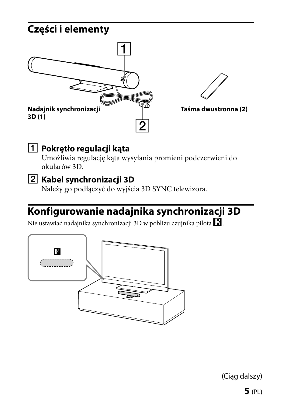 Części i elementy, Konfigurowanie nadajnika synchronizacji 3d | Sony TMR-BR100 User Manual | Page 47 / 127