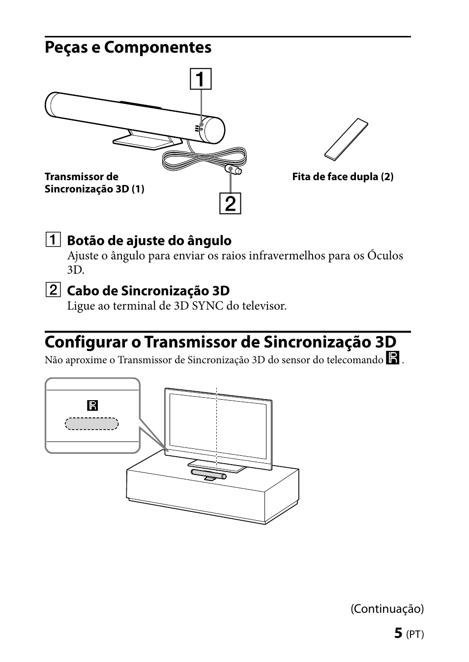 Peças e componentes, Configurar o transmissor de sincronização 3d | Sony TMR-BR100 User Manual | Page 53 / 127