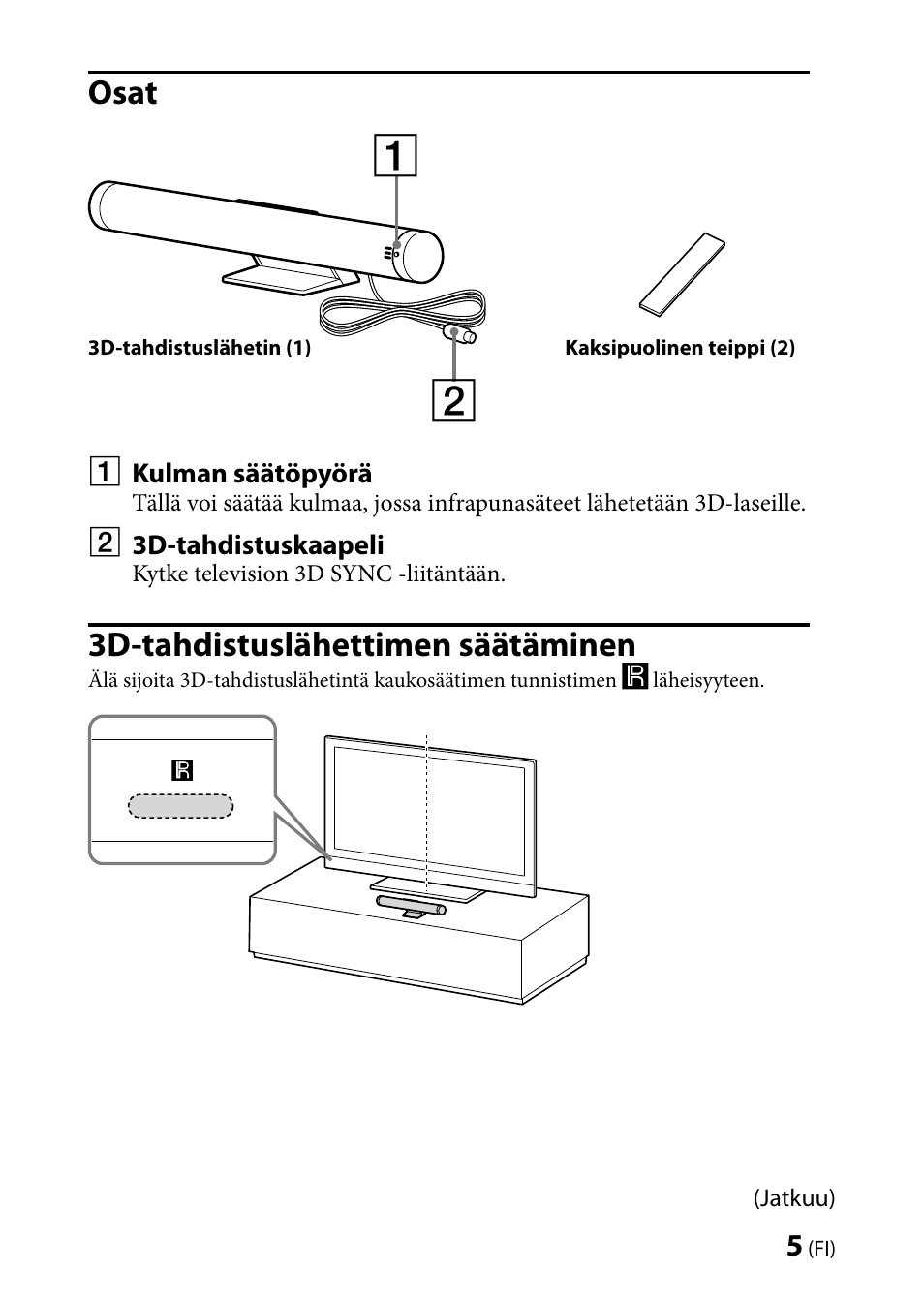 Osat, 3d-tahdistuslähettimen säätäminen | Sony TMR-BR100 User Manual | Page 65 / 127