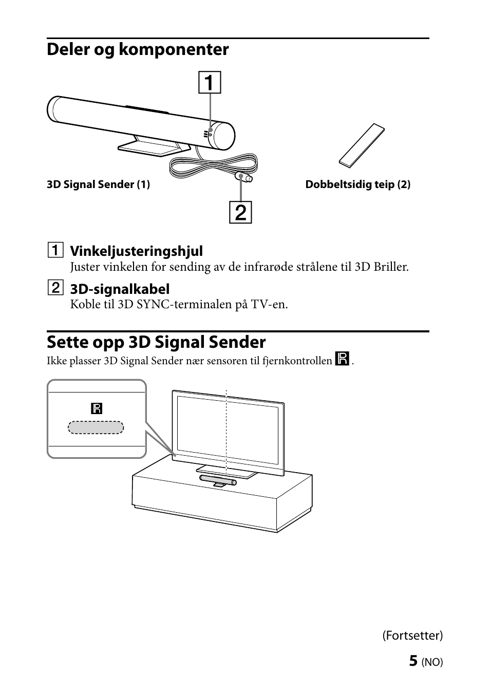 Deler og komponenter, Sette opp 3d signal sender | Sony TMR-BR100 User Manual | Page 71 / 127