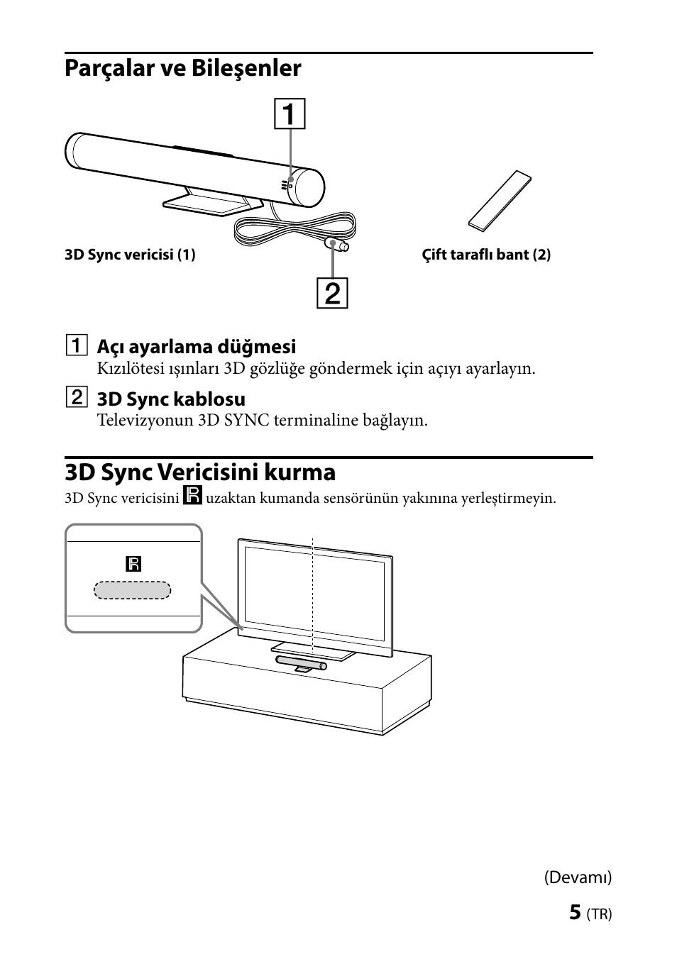 Parçalar ve bileşenler, 3d sync vericisini kurma | Sony TMR-BR100 User Manual | Page 83 / 127