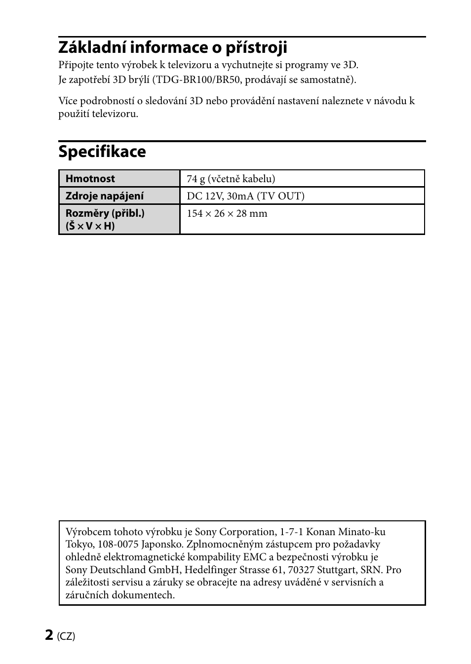 Základní informace o přístroji, Specifikace | Sony TMR-BR100 User Manual | Page 92 / 127