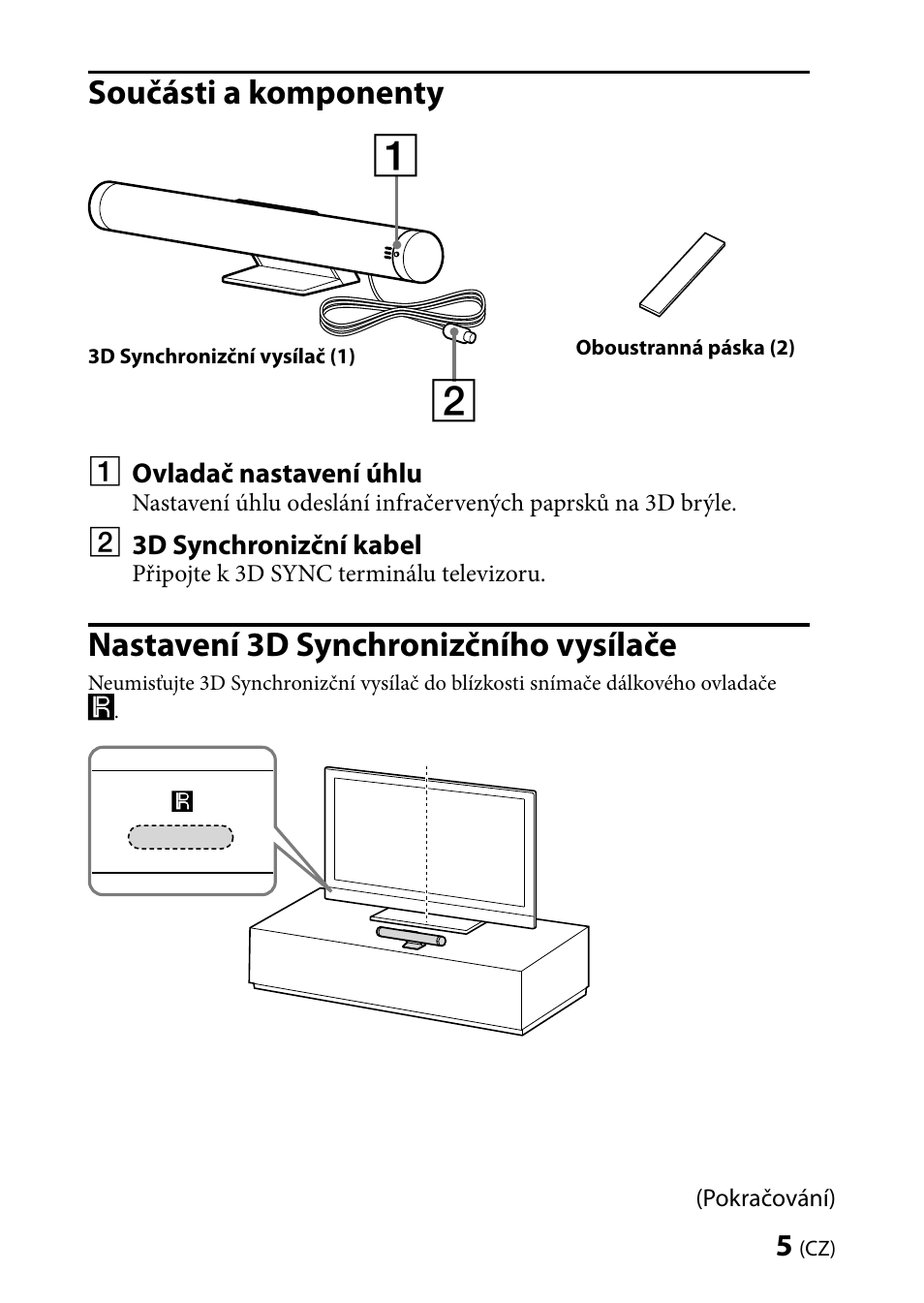 Součásti a komponenty, Nastavení 3d synchronizčního vysílače | Sony TMR-BR100 User Manual | Page 95 / 127