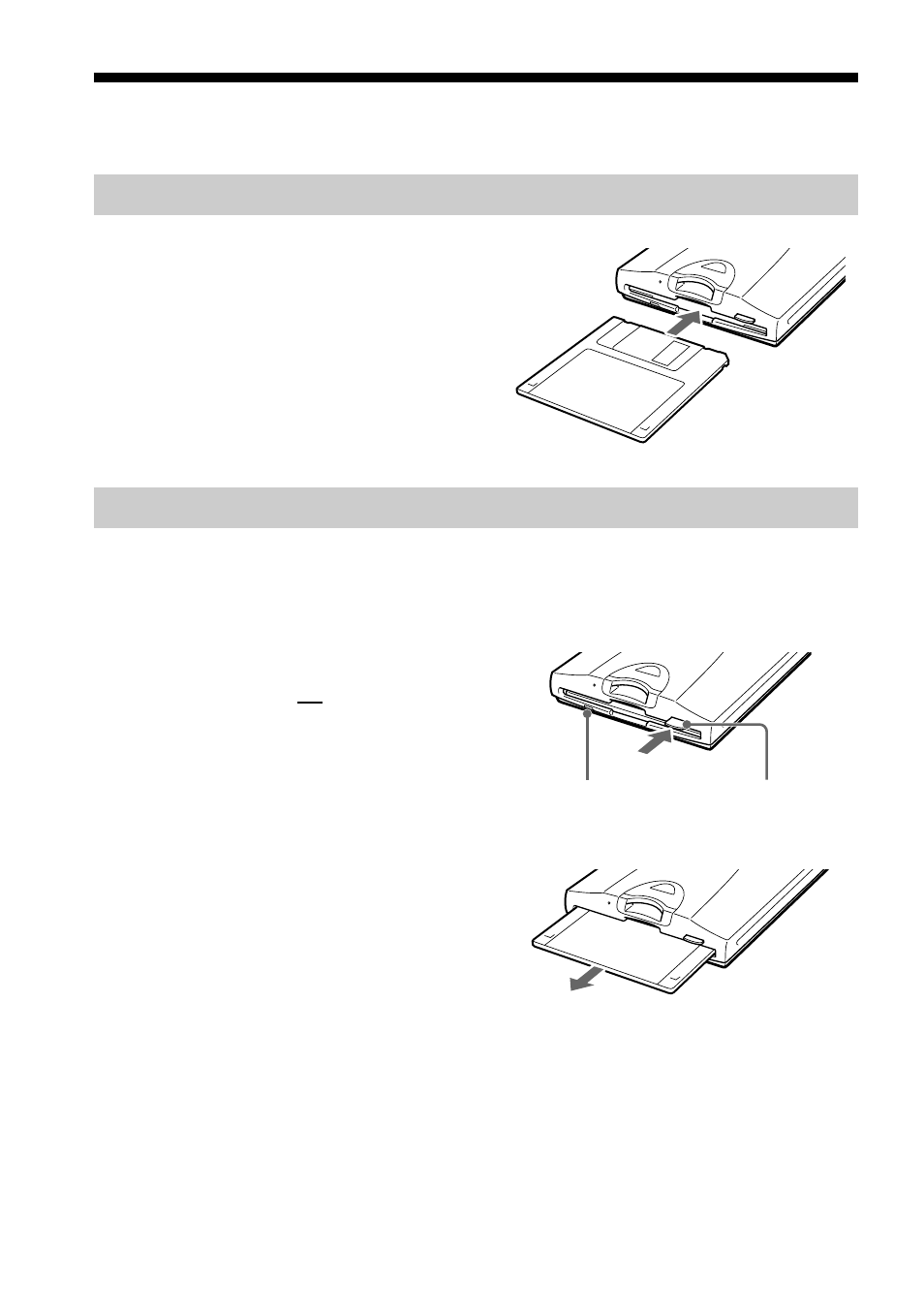 Inserting and removing floppy disks, To insert a floppy disk, To remove a floppy disk | To insert a floppy disk to remove a floppy disk | Sony MSFD-20U User Manual | Page 6 / 128