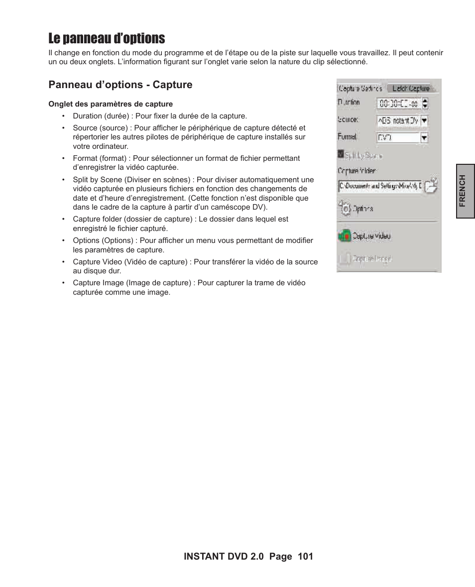 Le panneau d’options, Panneau d’options - capture | ADS Technologies INSTANT DVD 2 User Manual | Page 101 / 150
