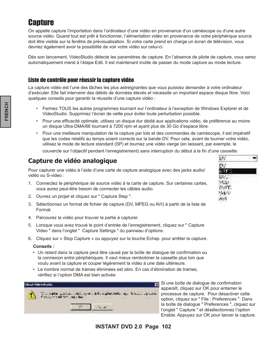 Capture, Capture de vidéo analogique | ADS Technologies INSTANT DVD 2 User Manual | Page 102 / 150
