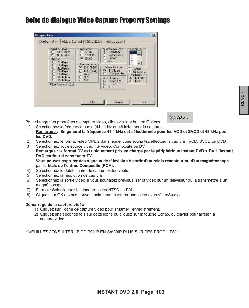 Boîte de dialogue video capture property settings | ADS Technologies INSTANT DVD 2 User Manual | Page 103 / 150