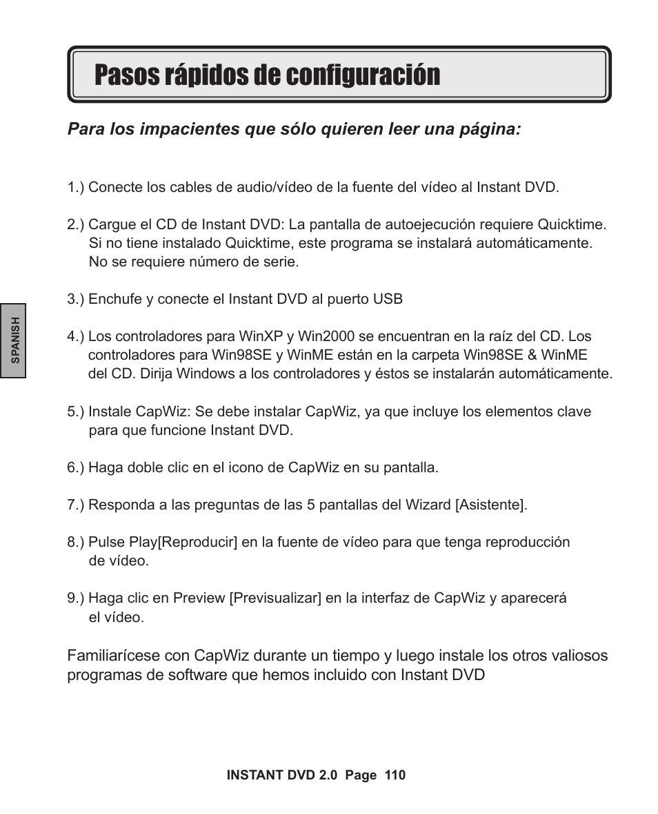 Pasos rápidos de configuración | ADS Technologies INSTANT DVD 2 User Manual | Page 110 / 150