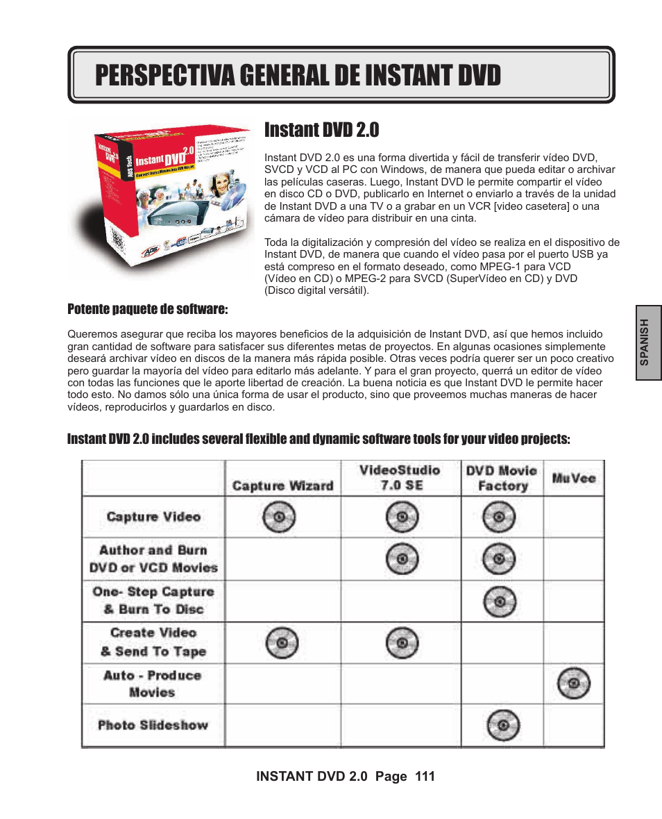 Perspectiva general de instant dvd, Instant dvd 2.0 | ADS Technologies INSTANT DVD 2 User Manual | Page 111 / 150