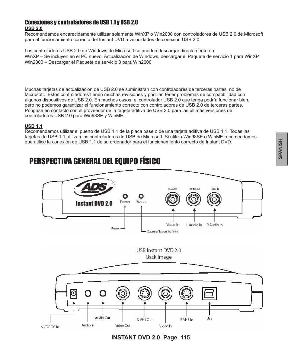 Perspectiva general del equipo físico | ADS Technologies INSTANT DVD 2 User Manual | Page 115 / 150