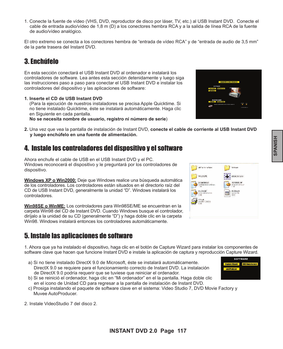 Instale las aplicaciones de software, Enchúfelo | ADS Technologies INSTANT DVD 2 User Manual | Page 117 / 150