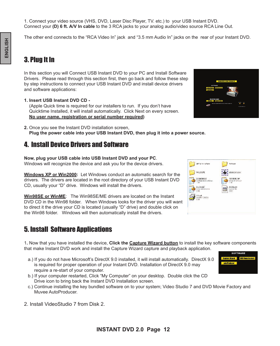 Install device drivers and software, Install software applications, Plug it in | ADS Technologies INSTANT DVD 2 User Manual | Page 12 / 150