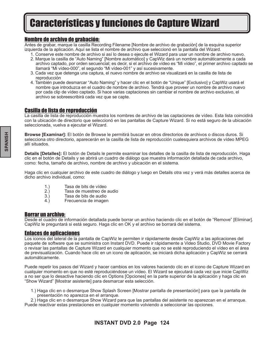 Características y funciones de capture wizard | ADS Technologies INSTANT DVD 2 User Manual | Page 124 / 150