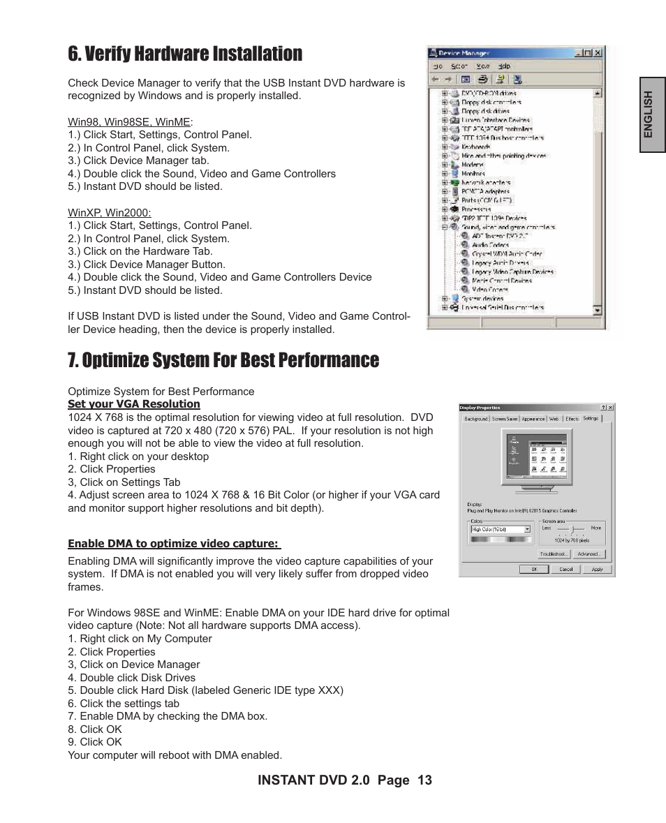 Optimize system for best performance, Verify hardware installation | ADS Technologies INSTANT DVD 2 User Manual | Page 13 / 150