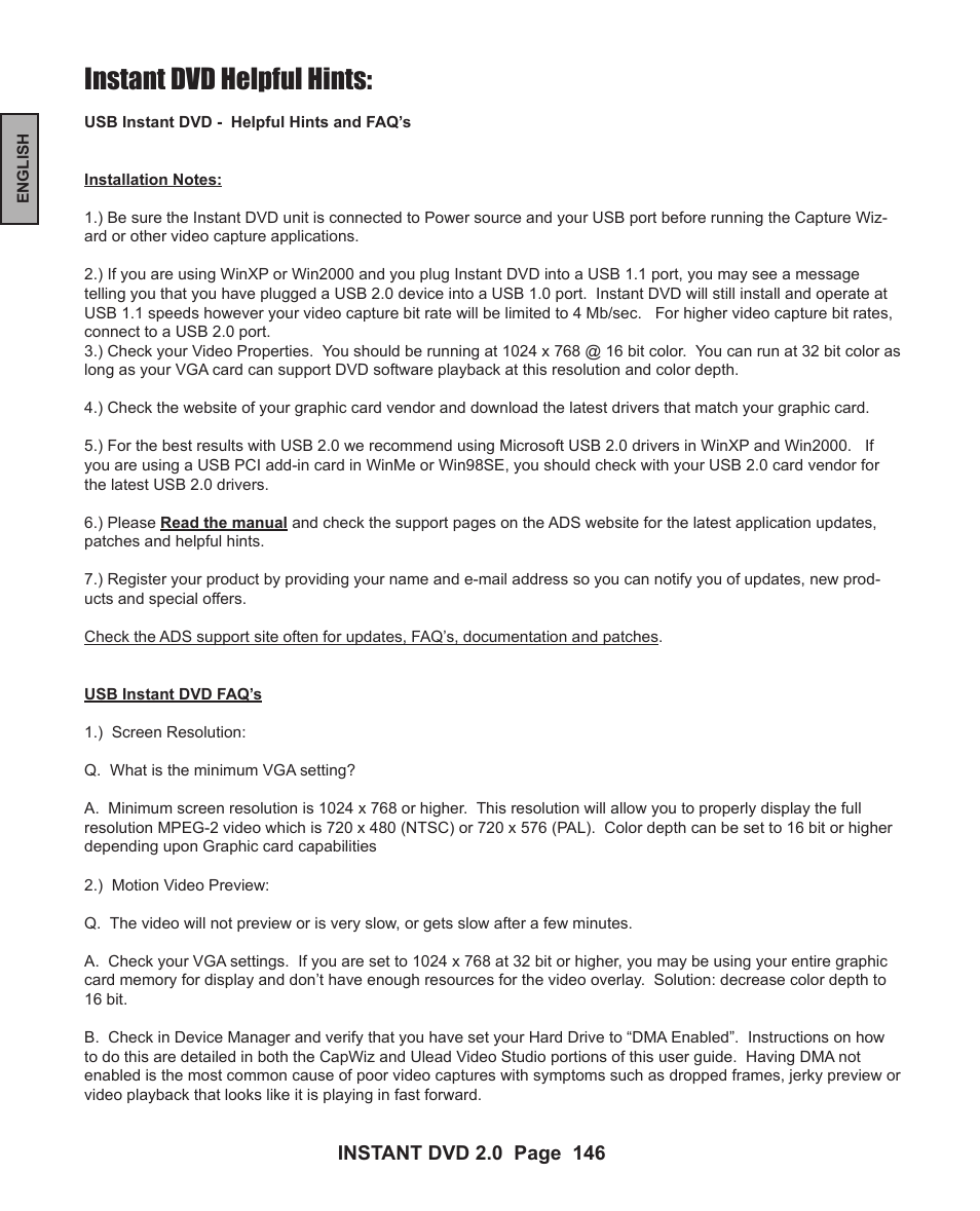 Instant dvd helpful hints | ADS Technologies INSTANT DVD 2 User Manual | Page 146 / 150