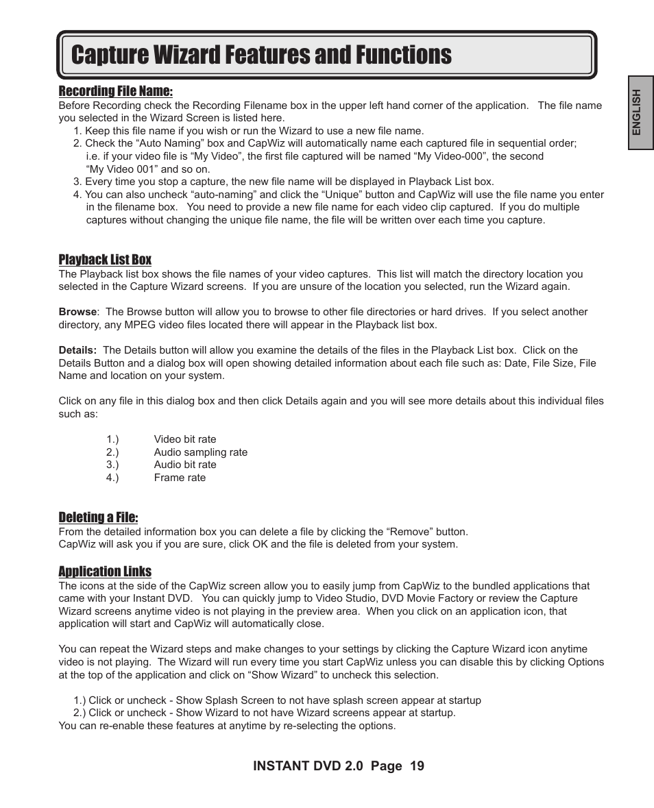 Capture wizard features and functions | ADS Technologies INSTANT DVD 2 User Manual | Page 19 / 150