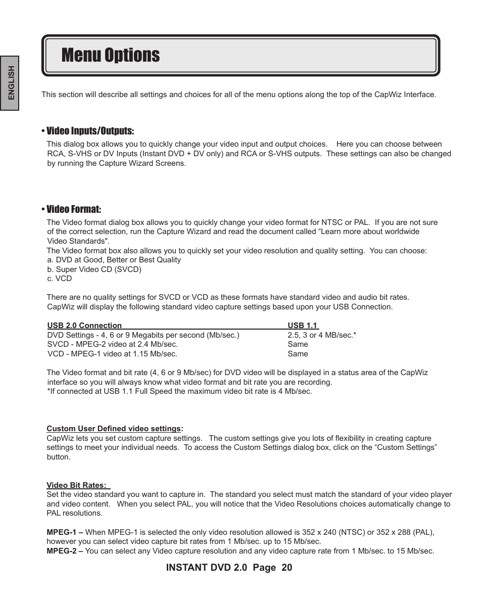 Menu options | ADS Technologies INSTANT DVD 2 User Manual | Page 20 / 150