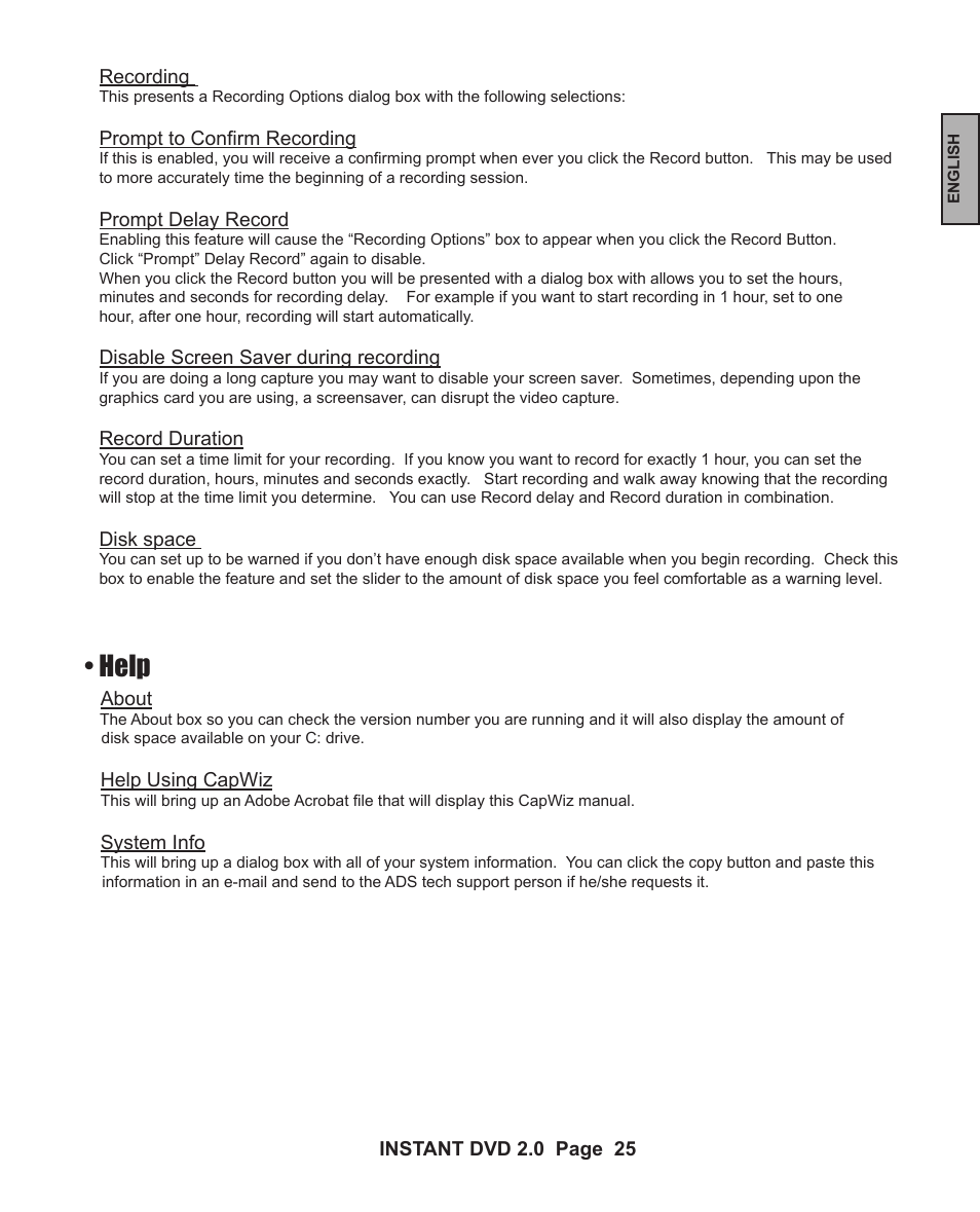 Help | ADS Technologies INSTANT DVD 2 User Manual | Page 25 / 150