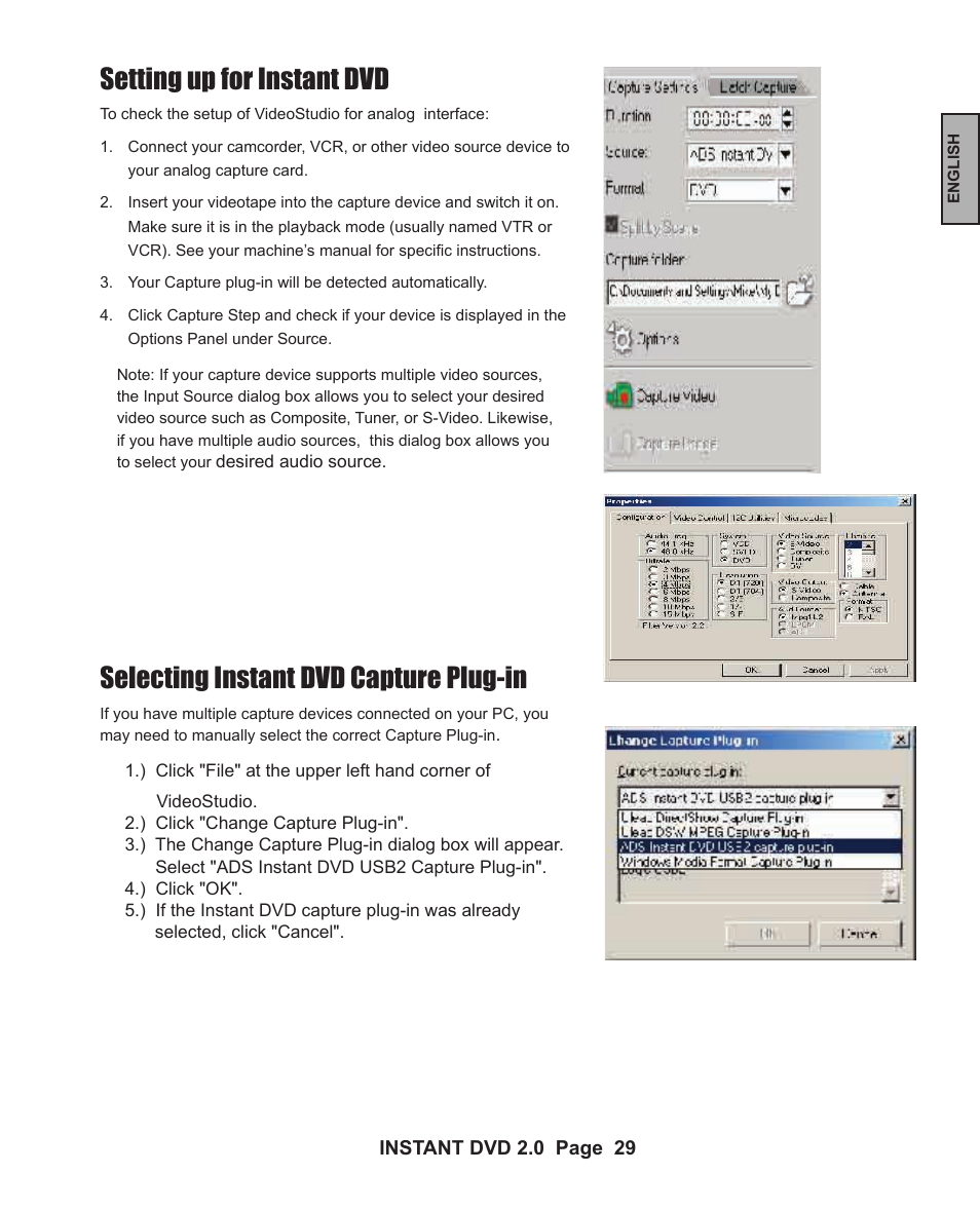 Setting up for instant dvd, Selecting instant dvd capture plug-in | ADS Technologies INSTANT DVD 2 User Manual | Page 29 / 150