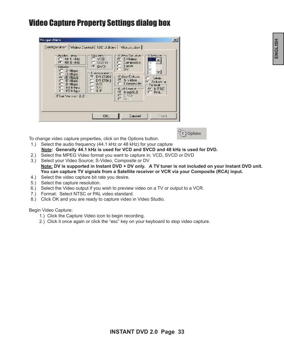 Video capture property settings dialog box | ADS Technologies INSTANT DVD 2 User Manual | Page 33 / 150