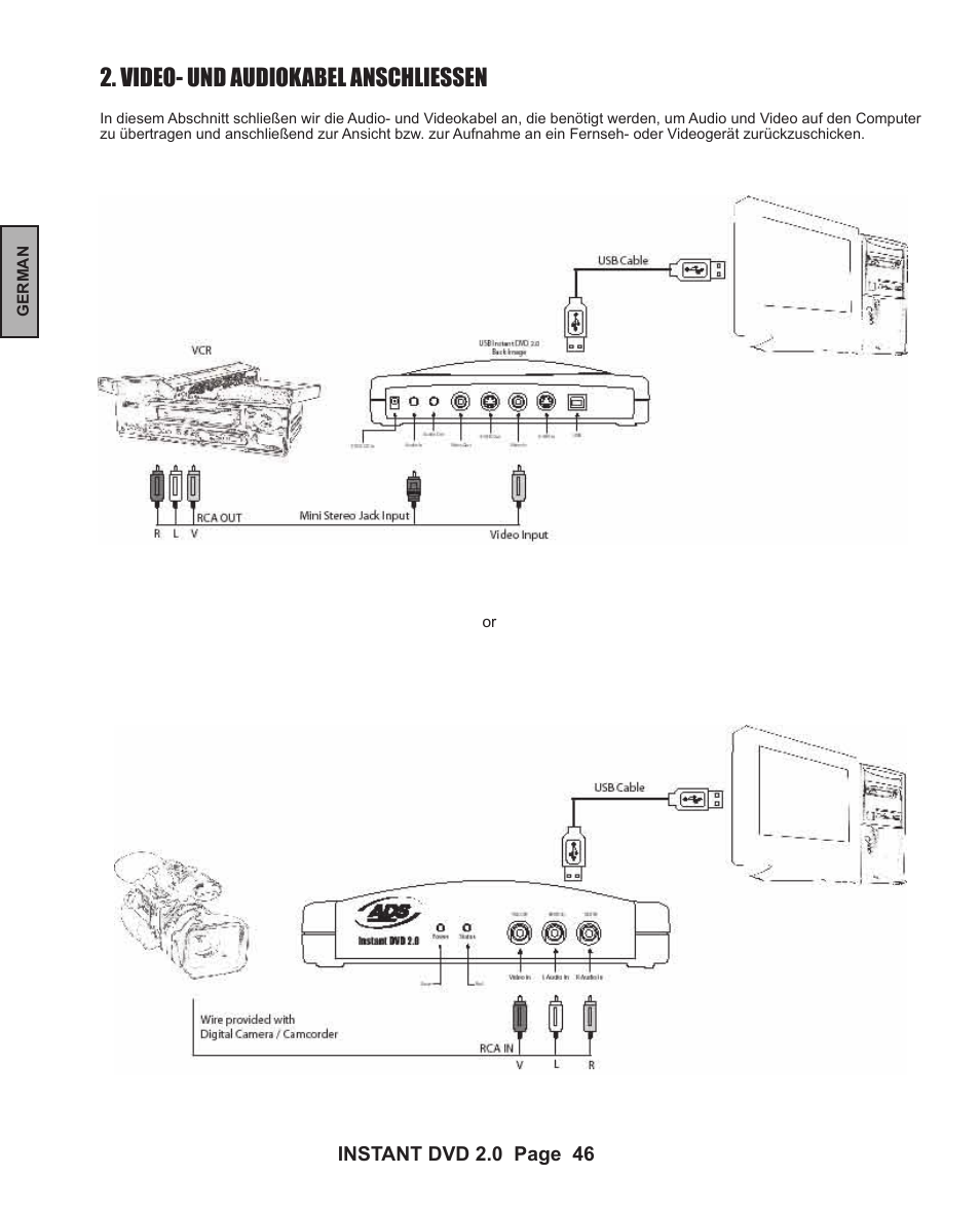 Video- und audiokabel anschliessen | ADS Technologies INSTANT DVD 2 User Manual | Page 46 / 150