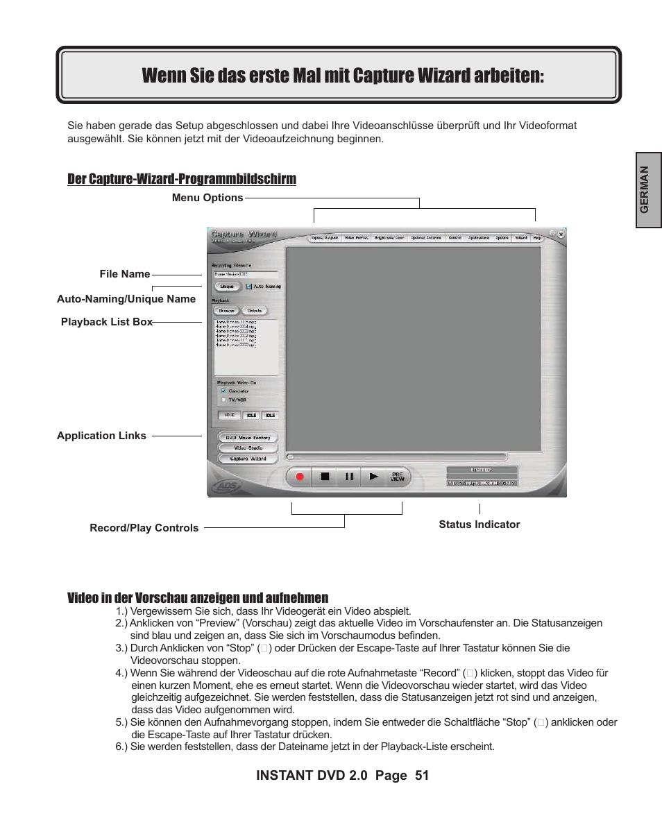 Wenn sie das erste mal mit capture wizard arbeiten | ADS Technologies INSTANT DVD 2 User Manual | Page 51 / 150