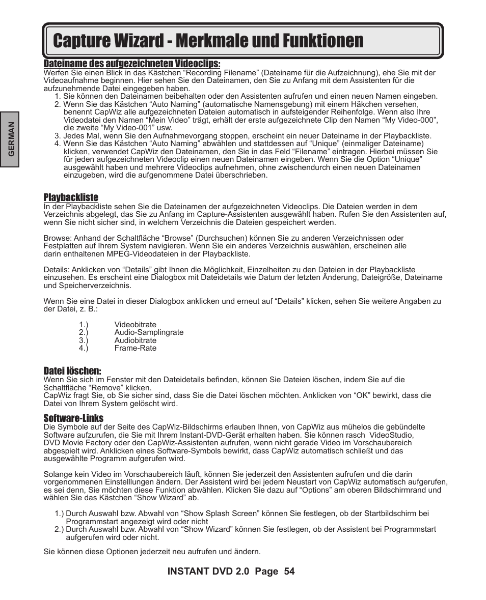 Capture wizard - merkmale und funktionen | ADS Technologies INSTANT DVD 2 User Manual | Page 54 / 150