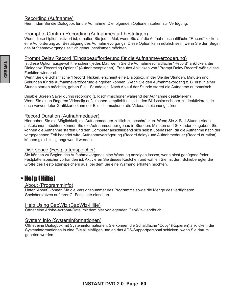 Help (hilfe) | ADS Technologies INSTANT DVD 2 User Manual | Page 60 / 150
